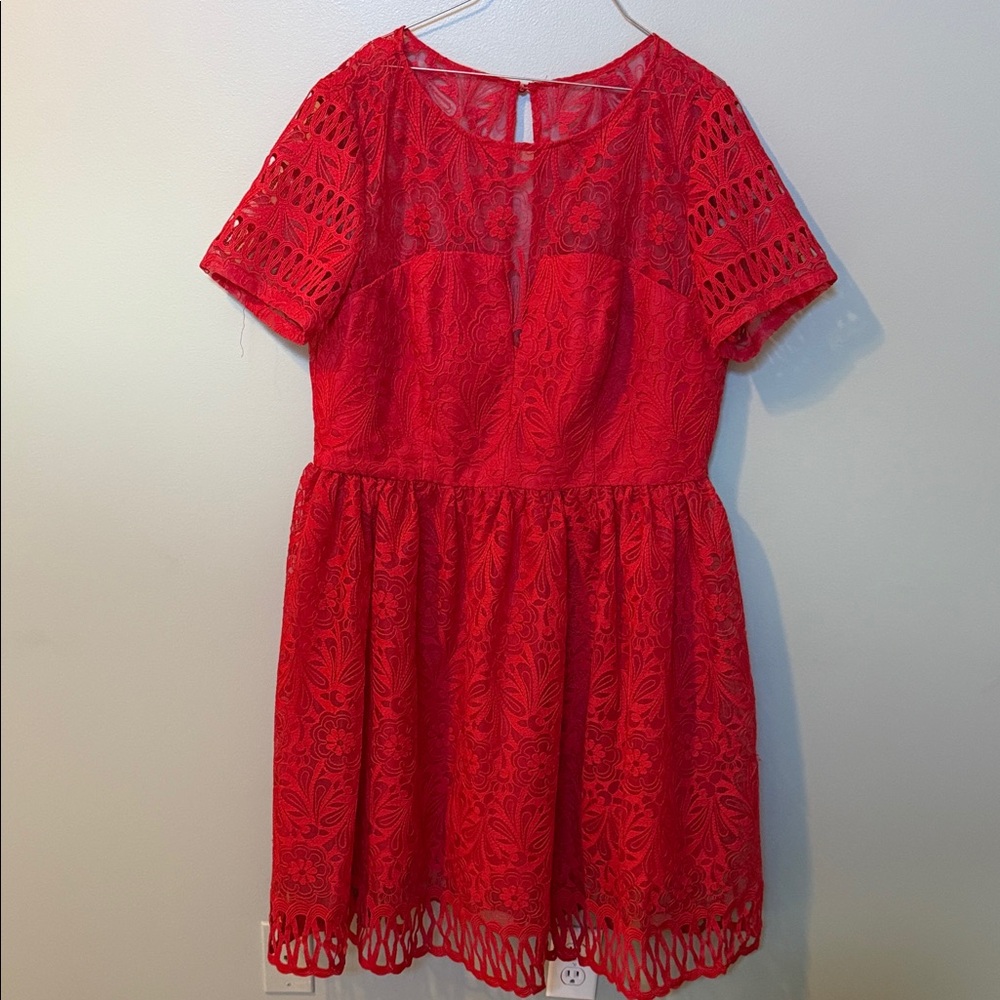 City Chic Vibrant Red Lace Dress